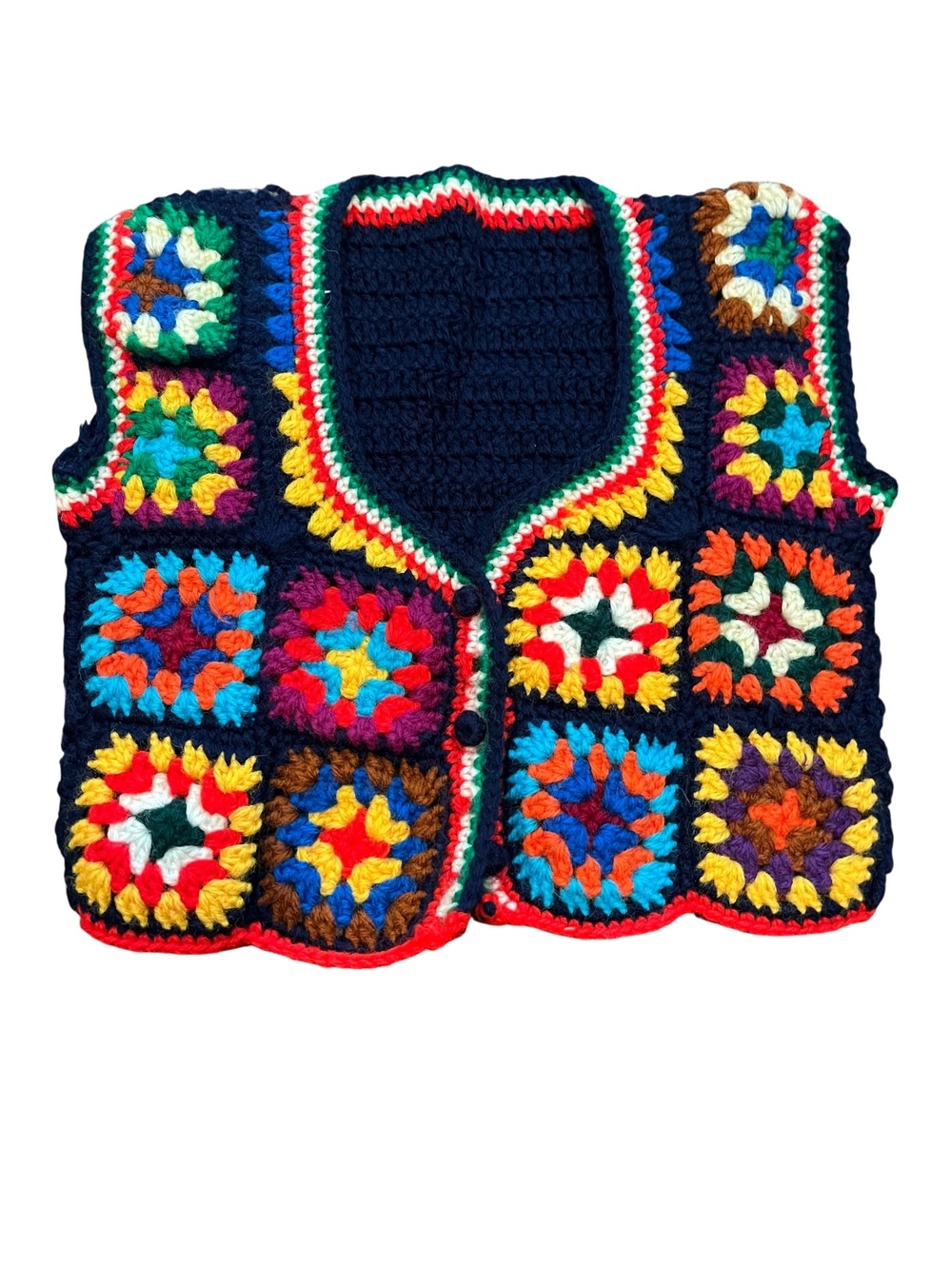 Vintage navy crochet granny square vest - XS
